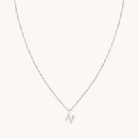 Gemstone Necklaces - N Initial Pavé Pendant Necklace in Silver - Pendant Necklace - Astrid & Miyu