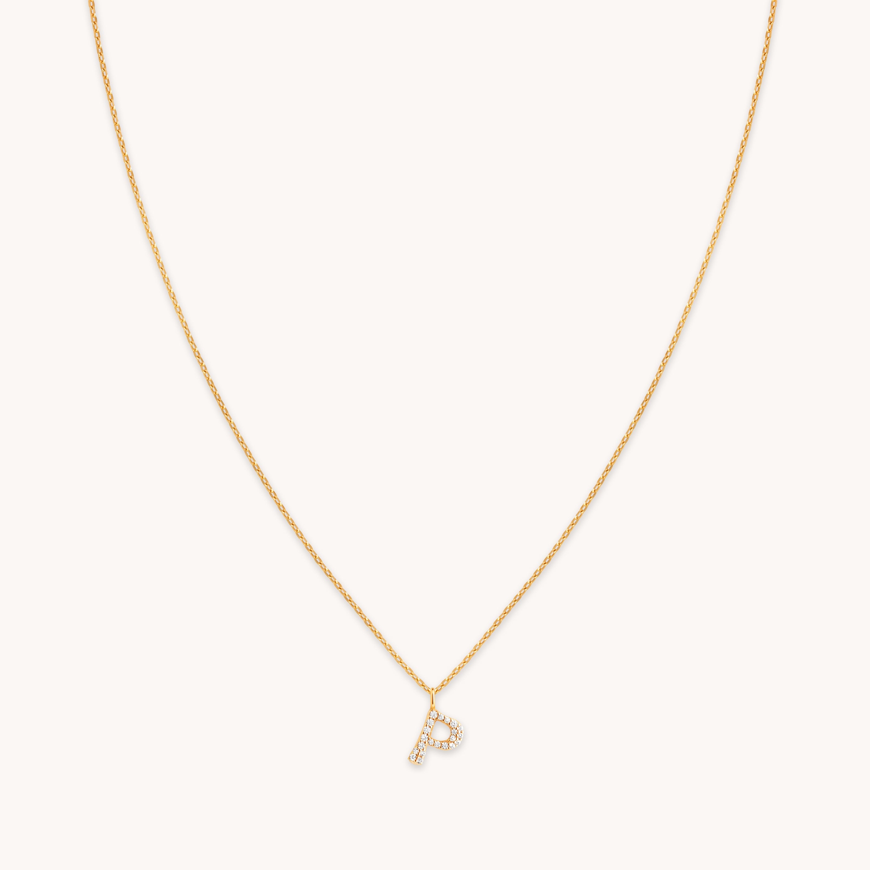 18k Gold Plated Jewellery - P Initial Pavé Pendant Necklace in Gold - Pendant Necklace - Astrid & Miyu