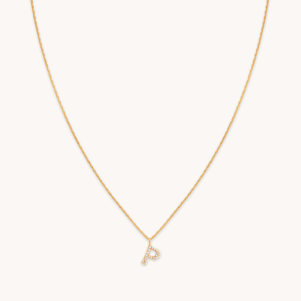 18k Gold Plated Jewellery - P Initial Pavé Pendant Necklace in Gold - Pendant Necklace - Astrid & Miyu