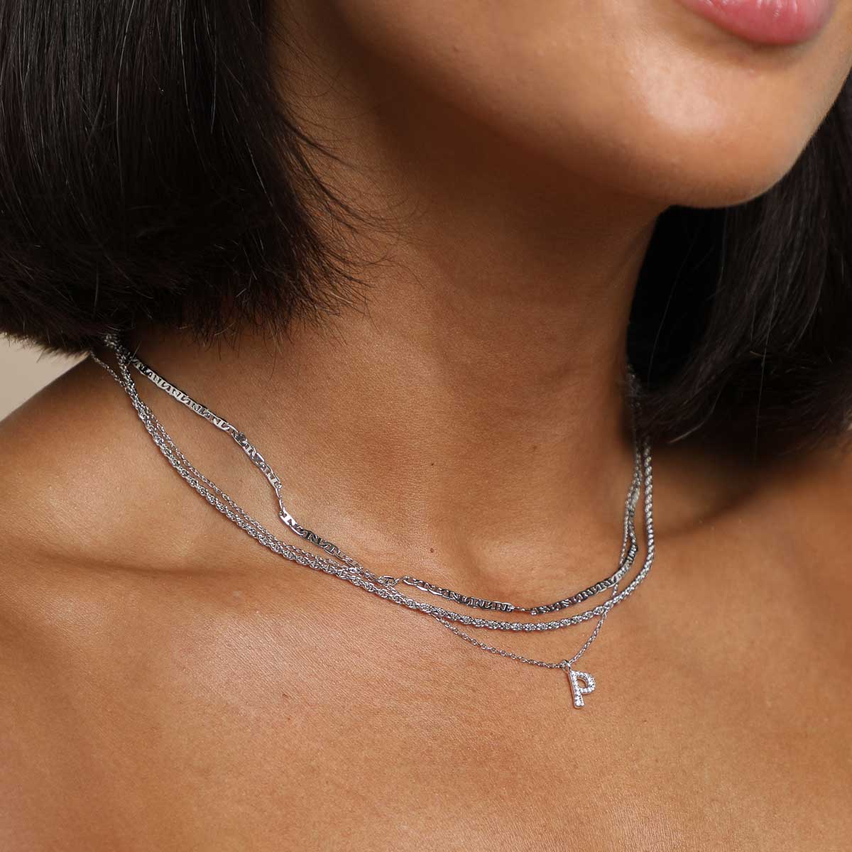 P Initial Pavé Pendant Necklace in Silver