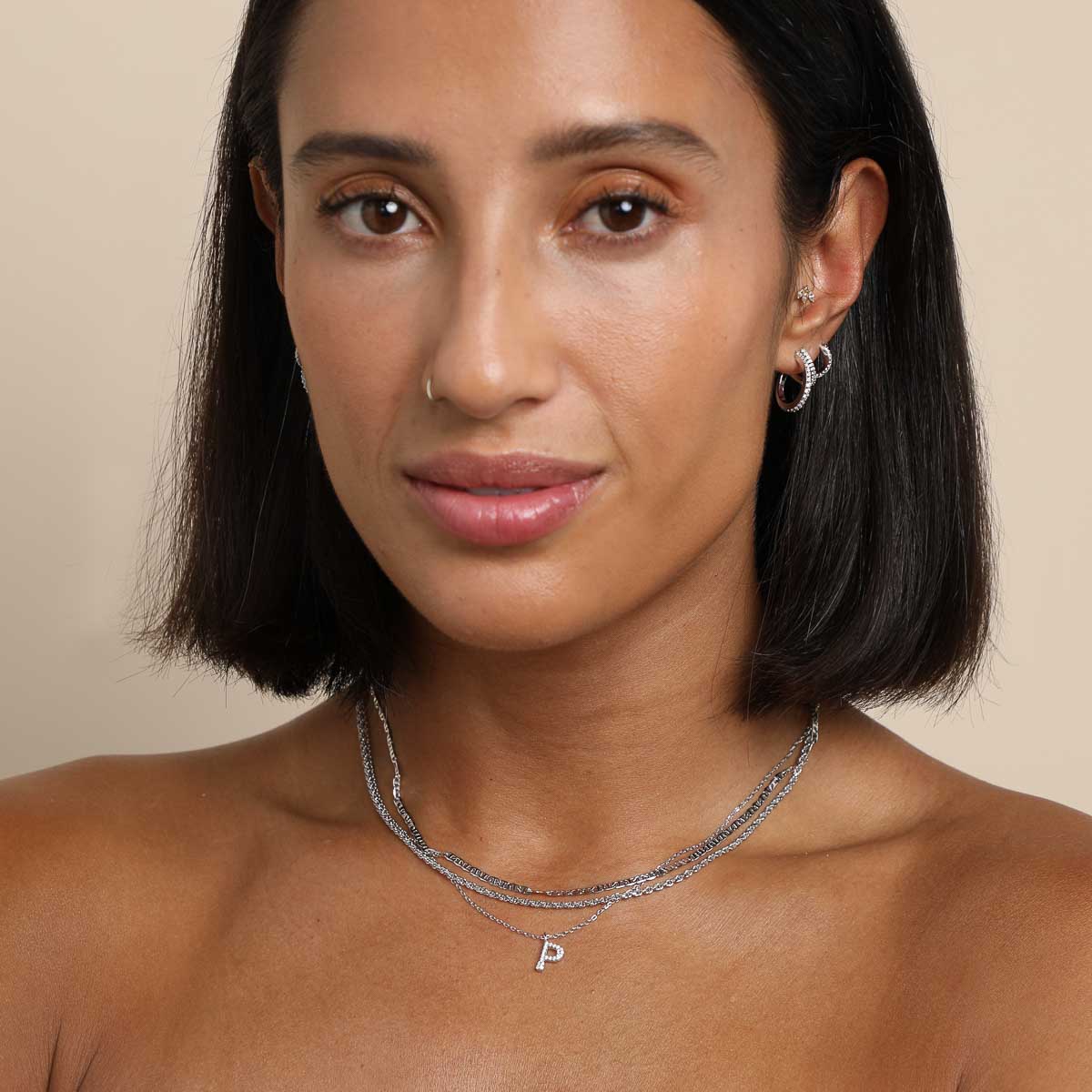 P Initial Pavé Pendant Necklace in Silver