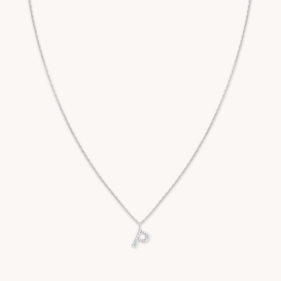 Gemstone Necklaces - P Initial Pavé Pendant Necklace in Silver - Pendant Necklace - Astrid & Miyu
