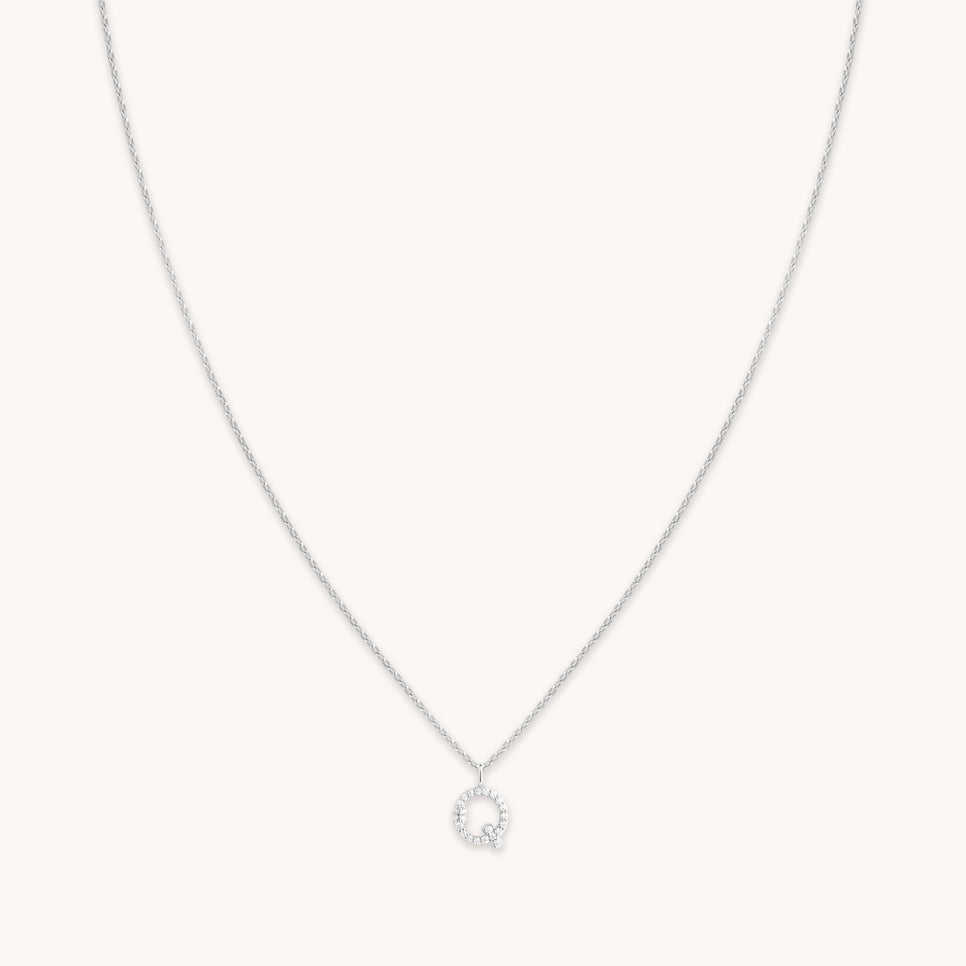 Gemstone Necklaces - Q Initial Pavé Pendant Necklace in Silver - Pendant Necklace - Astrid & Miyu