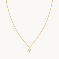 R Initial Pavé Pendant Necklace in Gold
