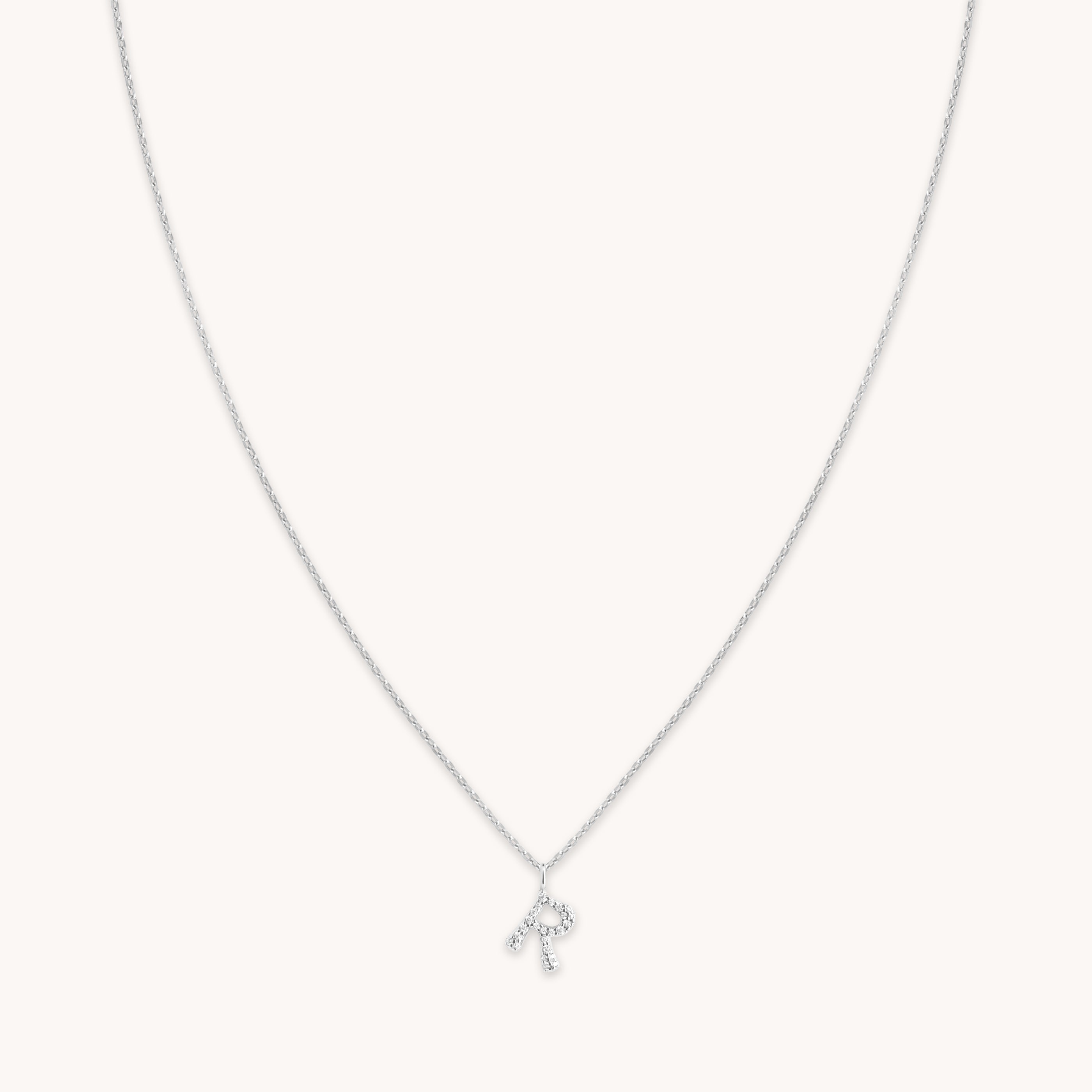 R Initial Pavé Pendant Necklace in Silver