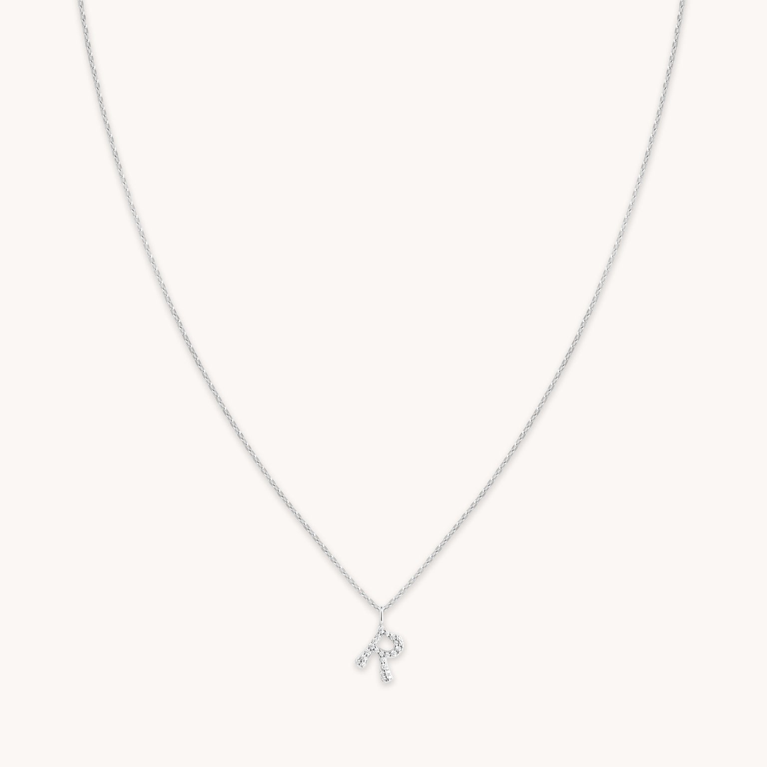 Gemstone Necklaces - R Initial Pavé Pendant Necklace in Silver - Pendant Necklace - Astrid & Miyu