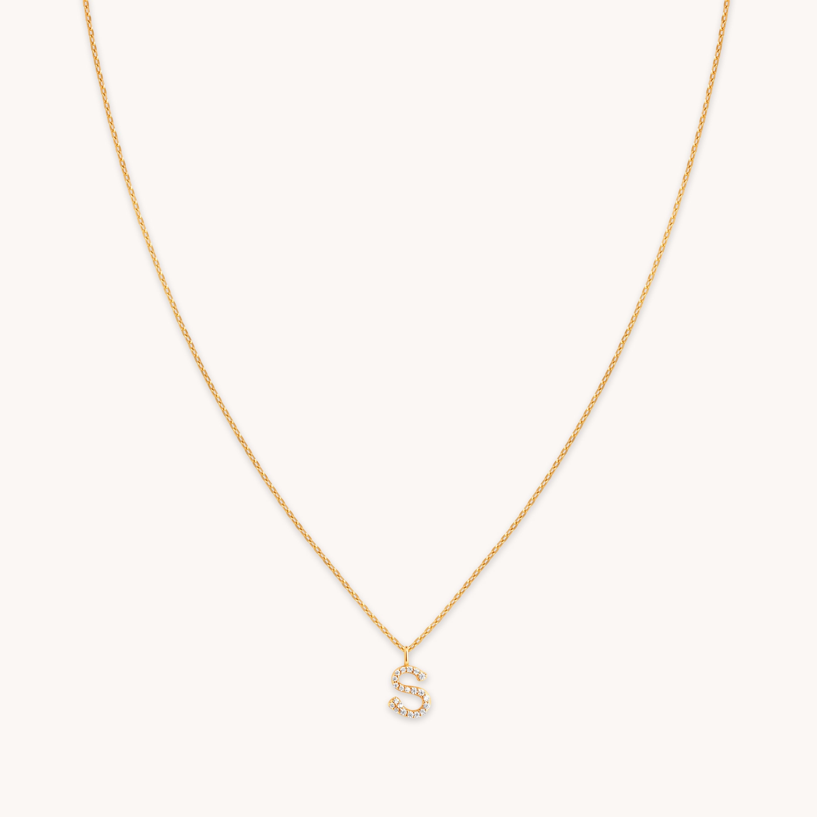 18k Gold Plated Jewellery - S Initial Pavé Pendant Necklace in Gold - Pendant Necklace - Astrid & Miyu