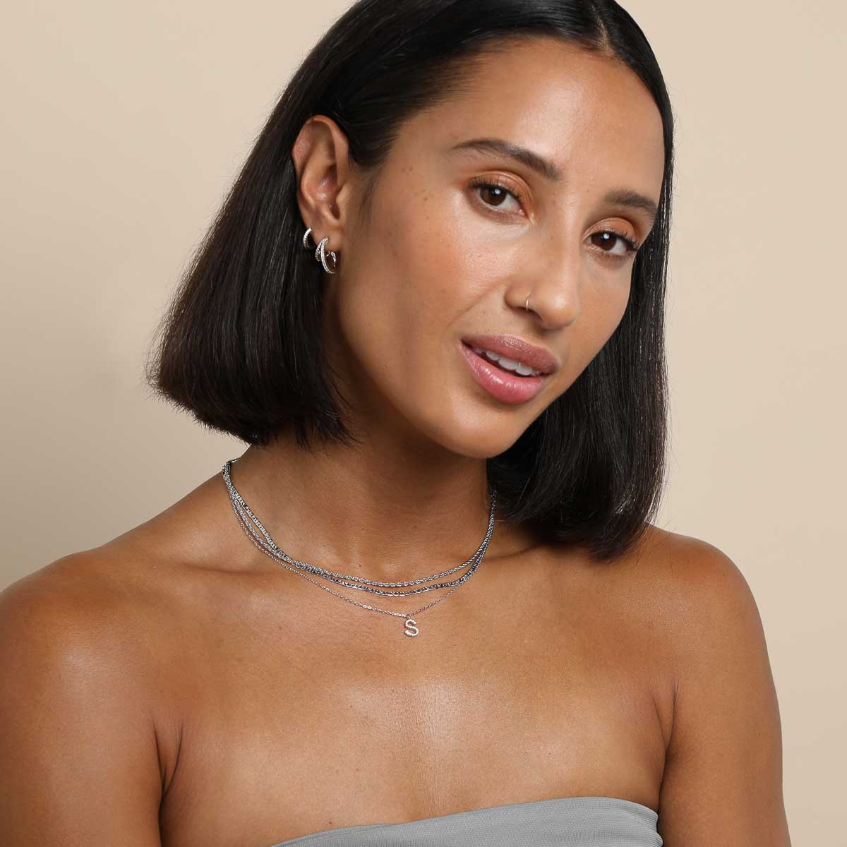 S Initial Pavé Pendant Necklace in Silver