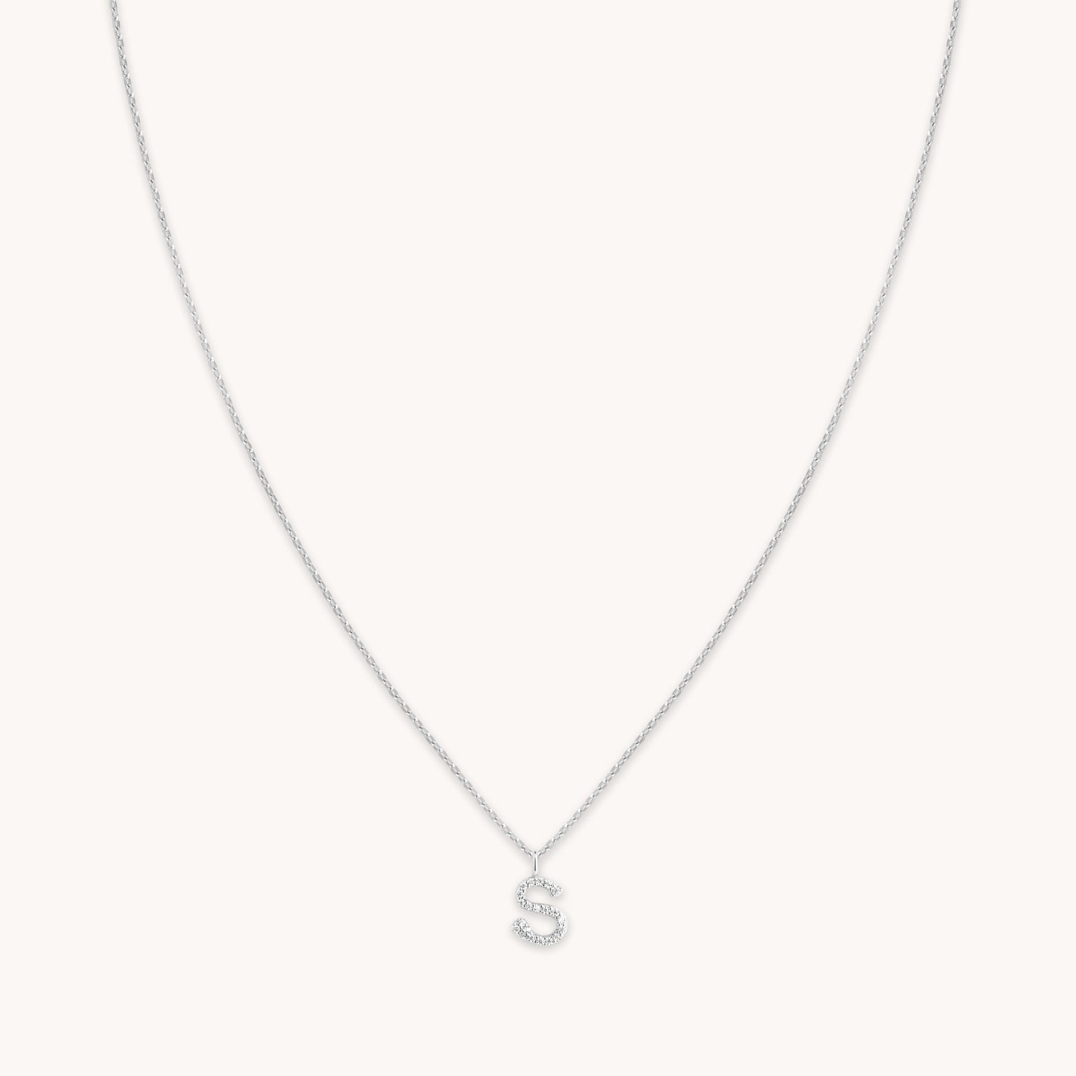 Gemstone Necklaces - S Initial Pavé Pendant Necklace in Silver - Pendant Necklace - Astrid & Miyu