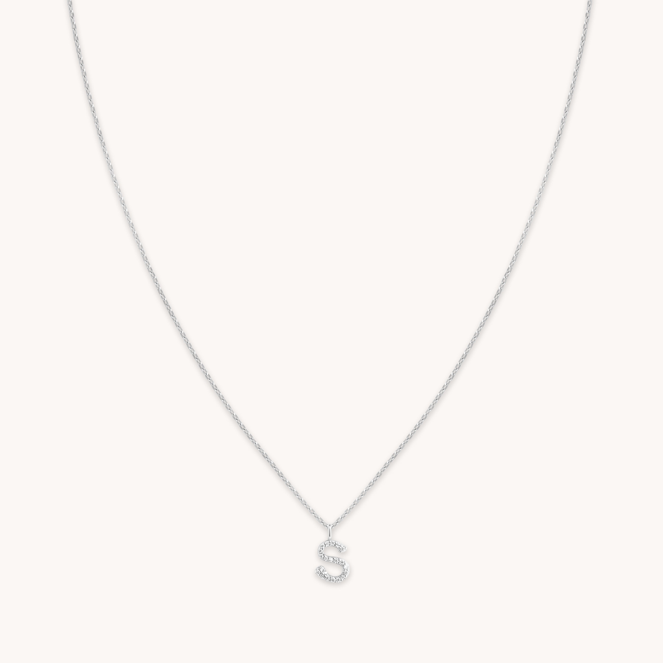 Gemstone Necklaces - S Initial Pavé Pendant Necklace in Silver - Pendant Necklace - Astrid & Miyu
