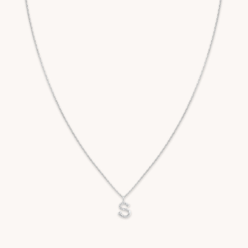 Gemstone Necklaces - S Initial Pavé Pendant Necklace in Silver - Pendant Necklace - Astrid & Miyu