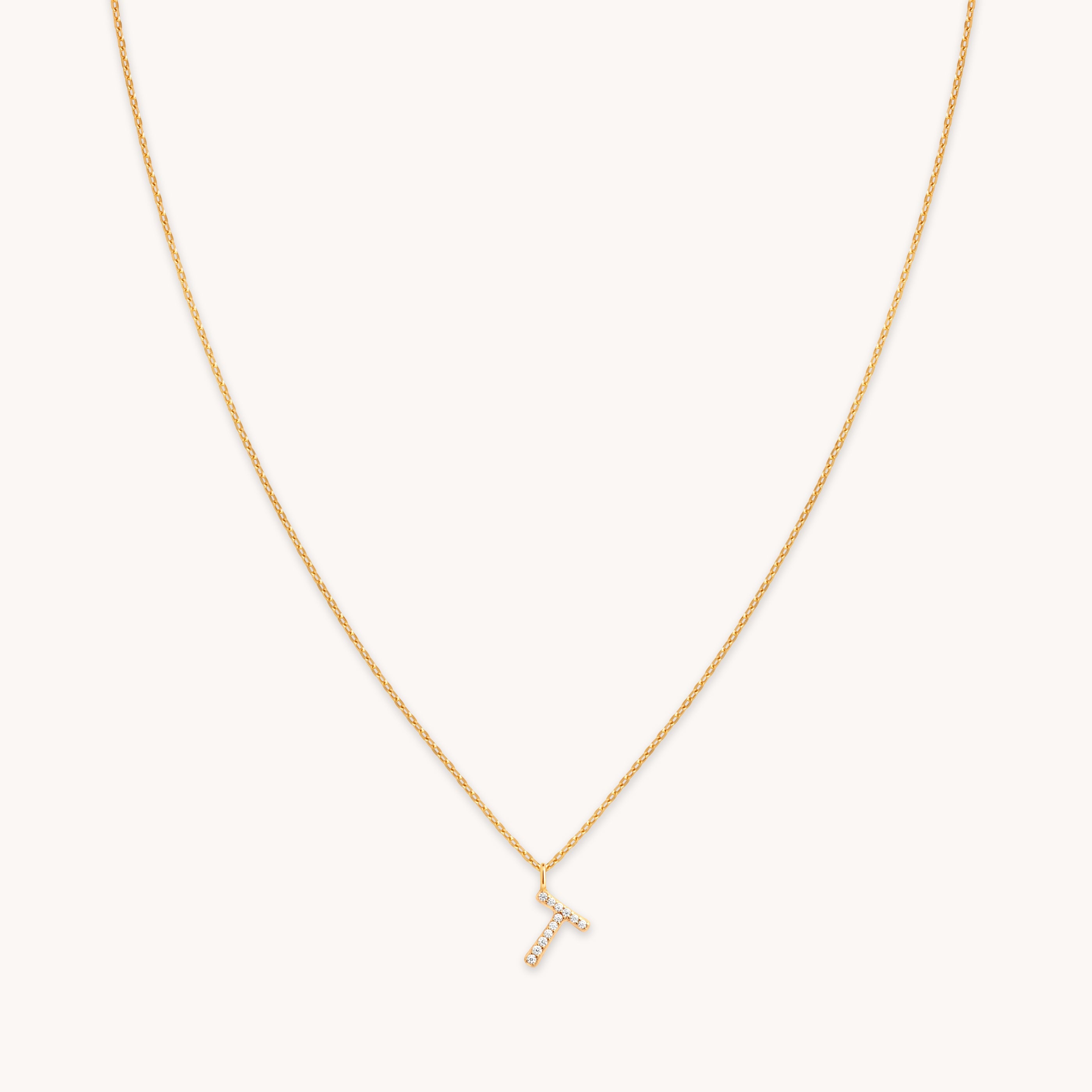 T Initial Pavé Pendant Necklace in Gold