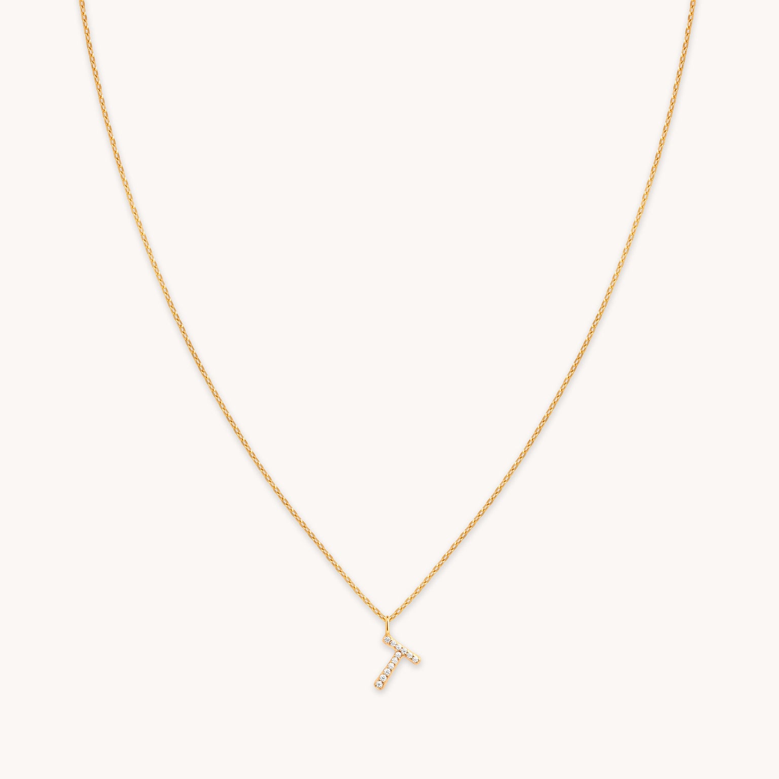 18k Gold Plated Jewellery - T Initial Pavé Pendant Necklace in Gold - Pendant Necklace - Astrid & Miyu