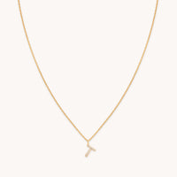 18k Gold Plated Jewellery - T Initial Pavé Pendant Necklace in Gold - Pendant Necklace - Astrid & Miyu