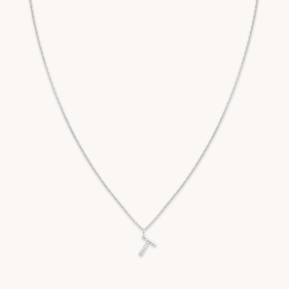 Gemstone Necklaces - T Initial Pavé Pendant Necklace in Silver - Pendant Necklace - Astrid & Miyu