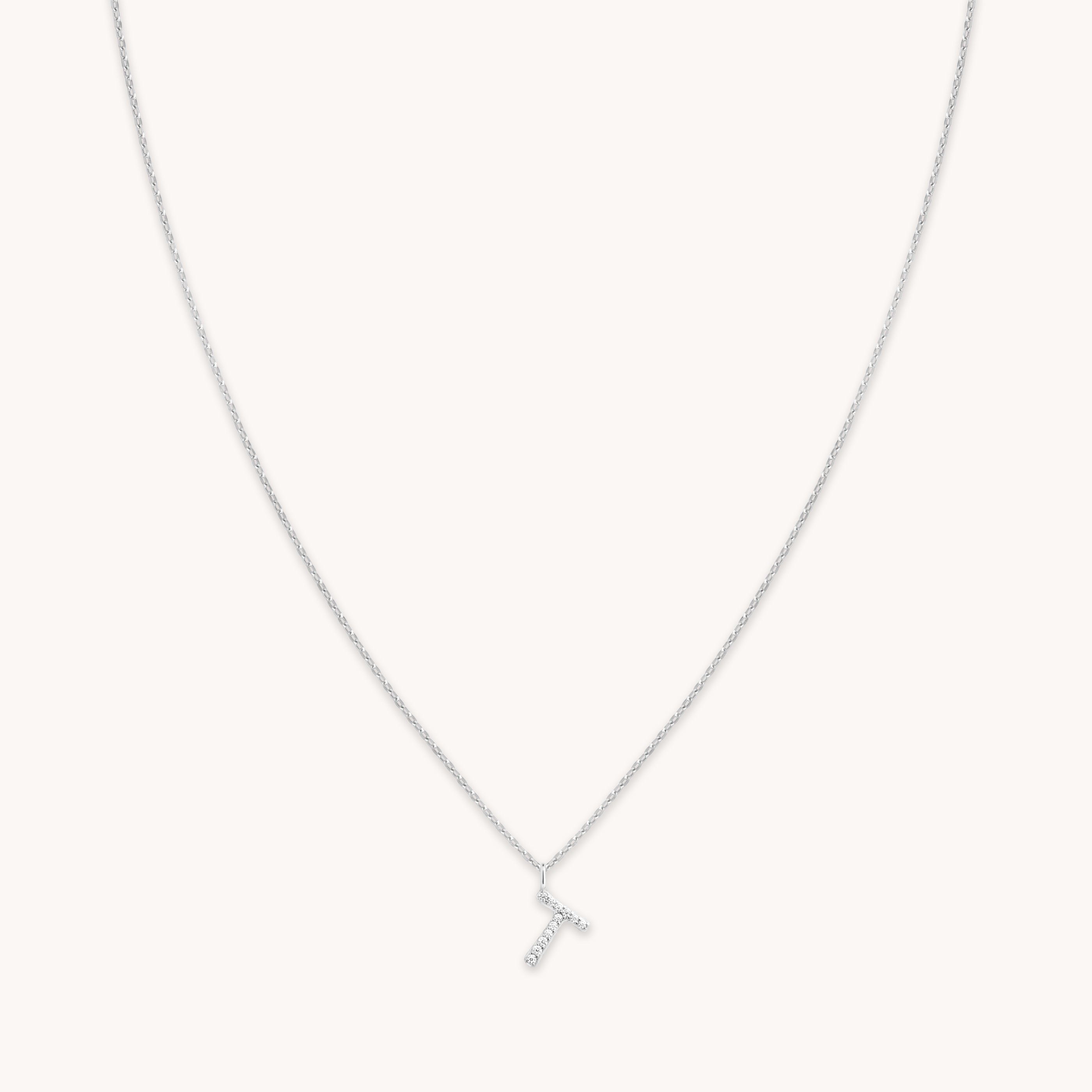 T Initial Pavé Pendant Necklace in Silver