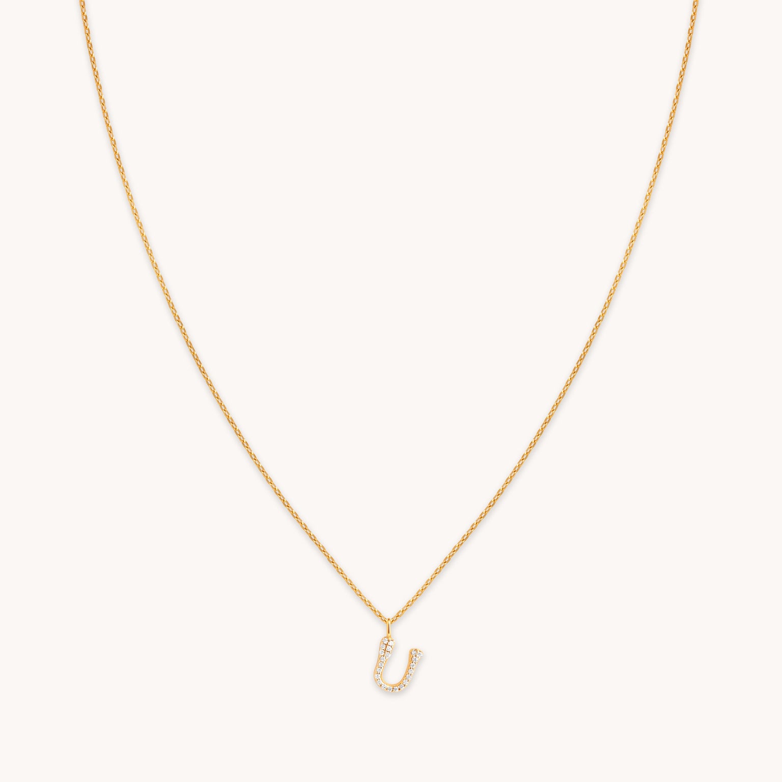 18k Gold Plated Jewellery - U Initial Pavé Pendant Necklace in Gold - Pendant Necklace - Astrid & Miyu