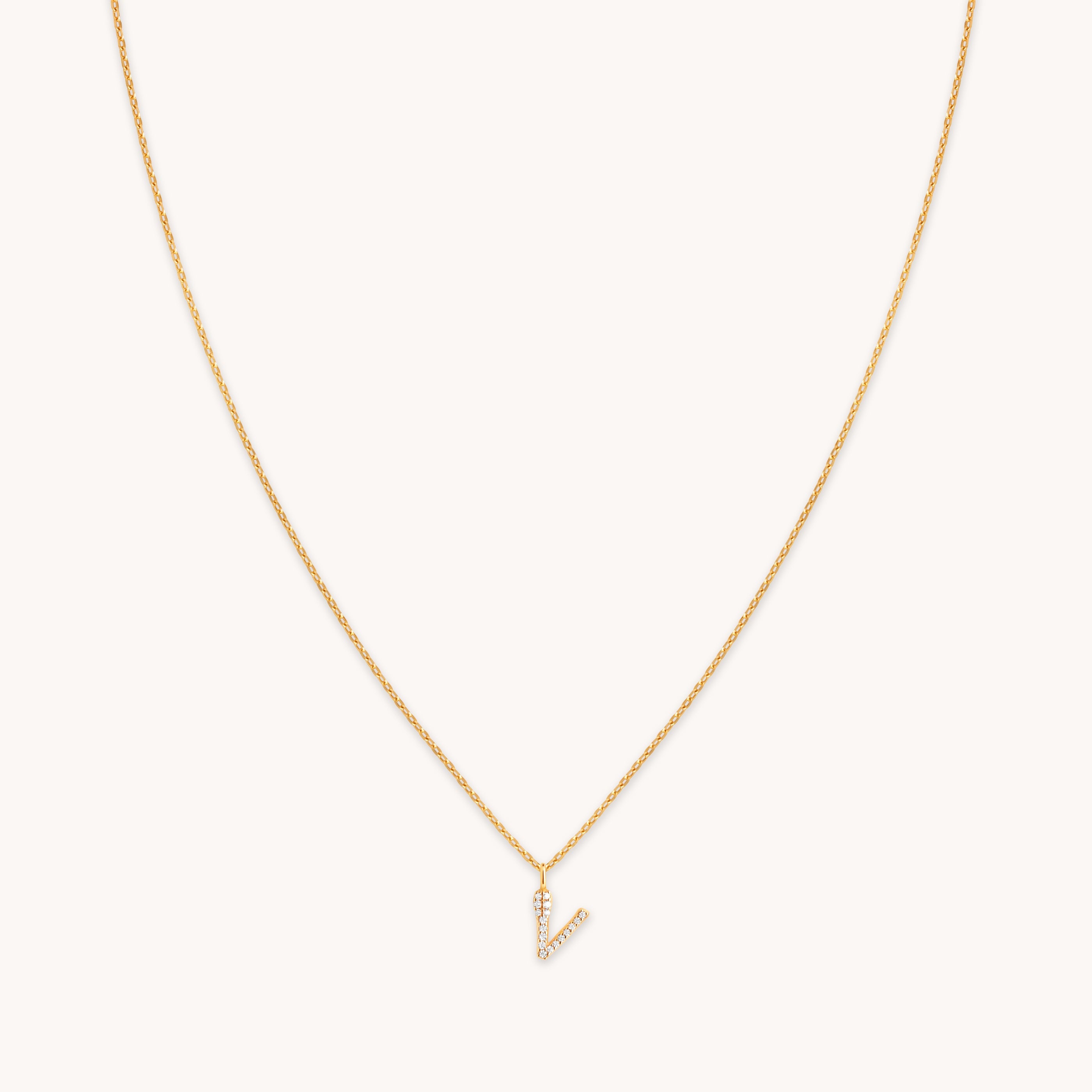 V Initial Pavé Pendant Necklace in Gold