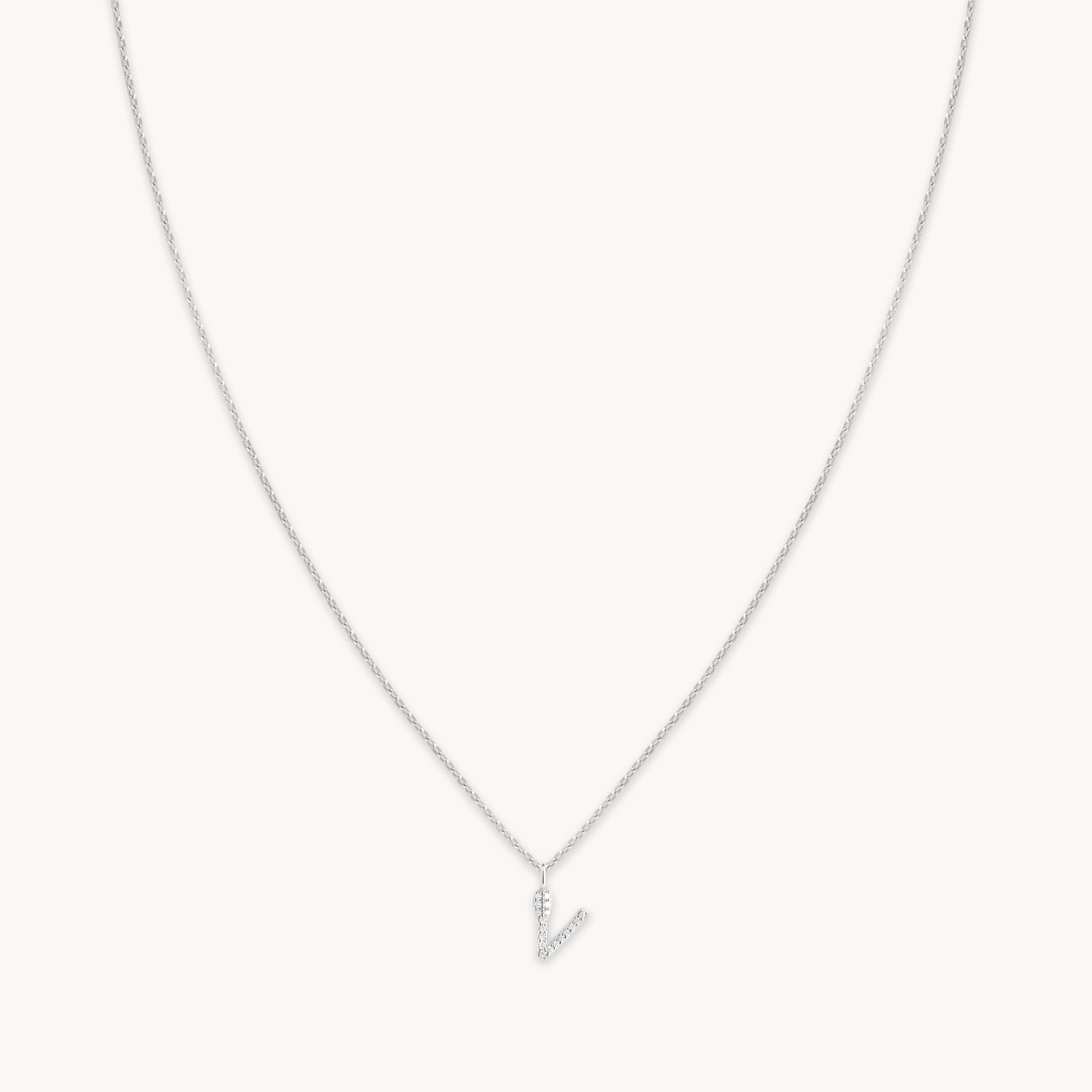 V Initial Pavé Pendant Necklace in Silver