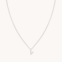 Gemstone Necklaces - V Initial Pavé Pendant Necklace in Silver - Pendant Necklace - Astrid & Miyu