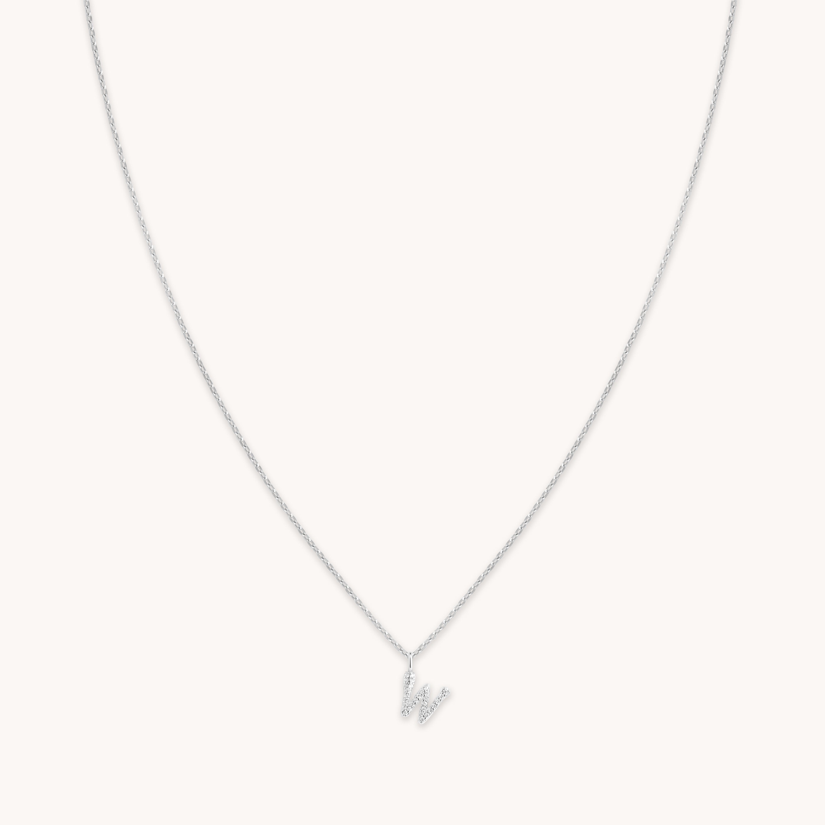 W Initial Pavé Pendant Necklace in Silver
