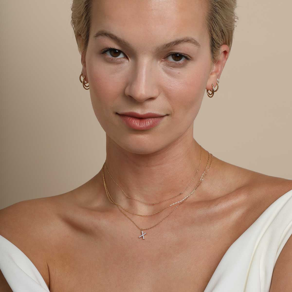 X Initial Pavé Pendant Necklace in Gold