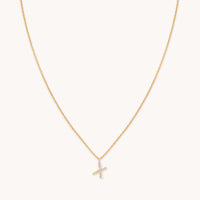 X Initial Pavé Pendant Necklace in Gold