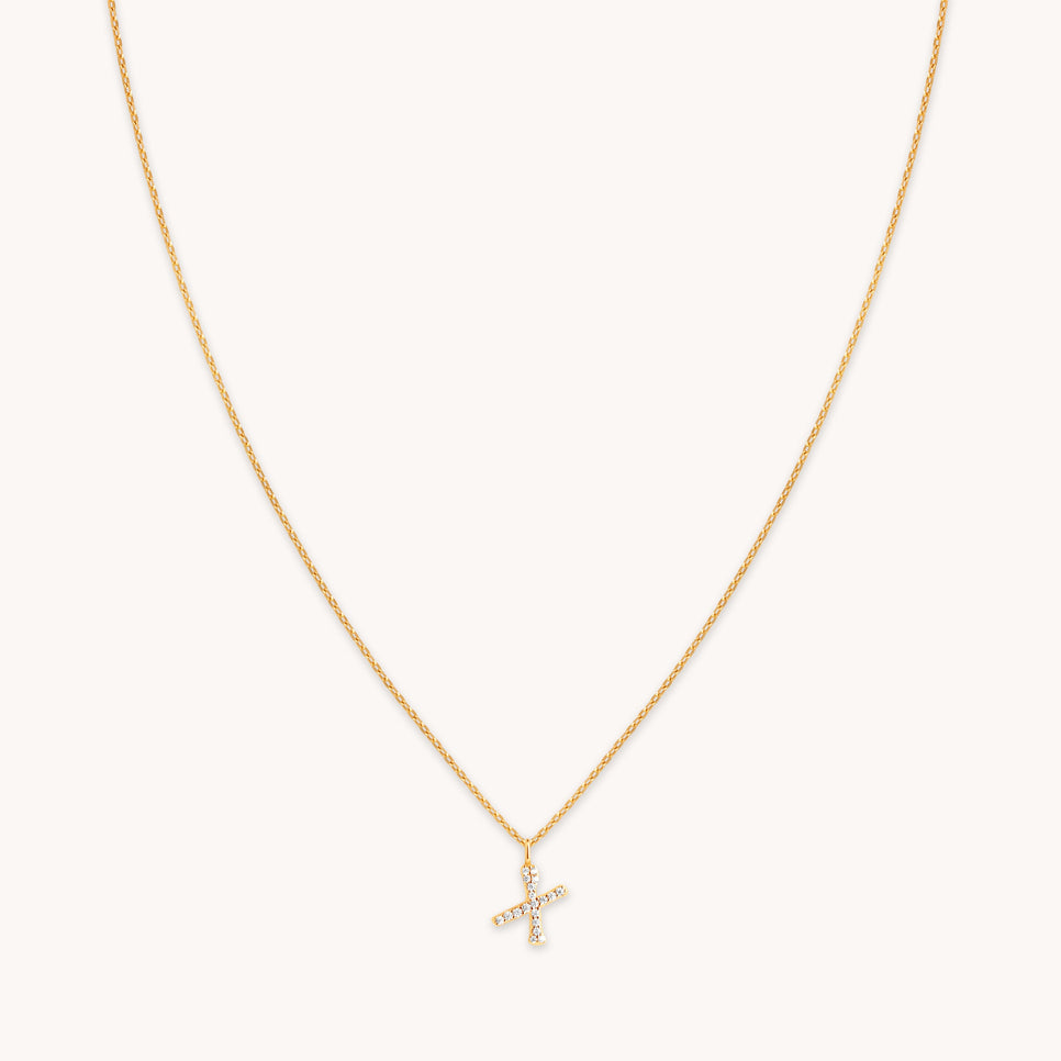 18k Gold Plated Jewellery - X Initial Pavé Pendant Necklace in Gold - Pendant Necklace - Astrid & Miyu