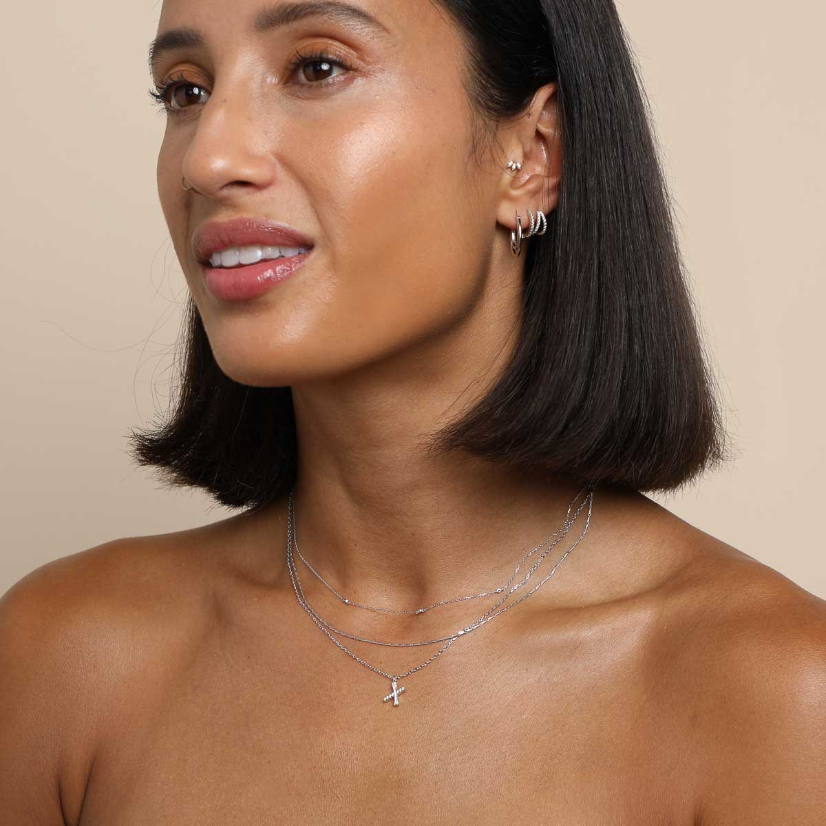 X Initial Pavé Pendant Necklace in Silver