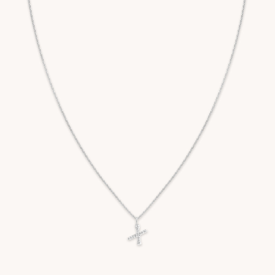 Gemstone Necklaces - X Initial Pavé Pendant Necklace in Silver - Pendant Necklace - Astrid & Miyu