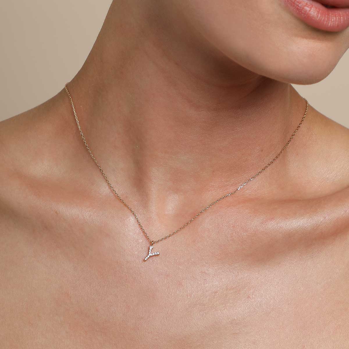 18k Gold Plated Jewellery - Y Initial Pavé Pendant Necklace in Gold - Pendant Necklace - Astrid & Miyu