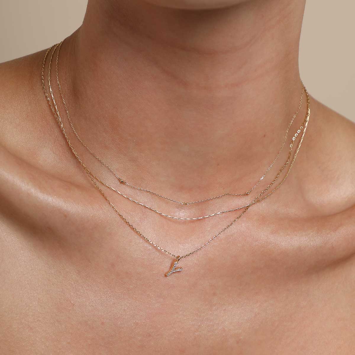 Y Initial Pavé Pendant Necklace in Gold