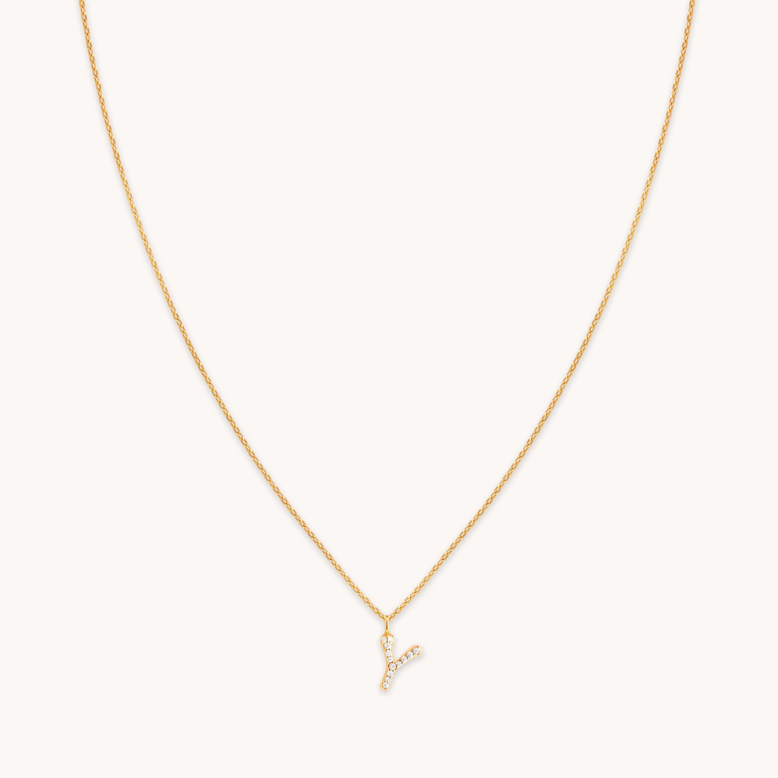 18k Gold Plated Jewellery - Y Initial Pavé Pendant Necklace in Gold - Pendant Necklace - Astrid & Miyu