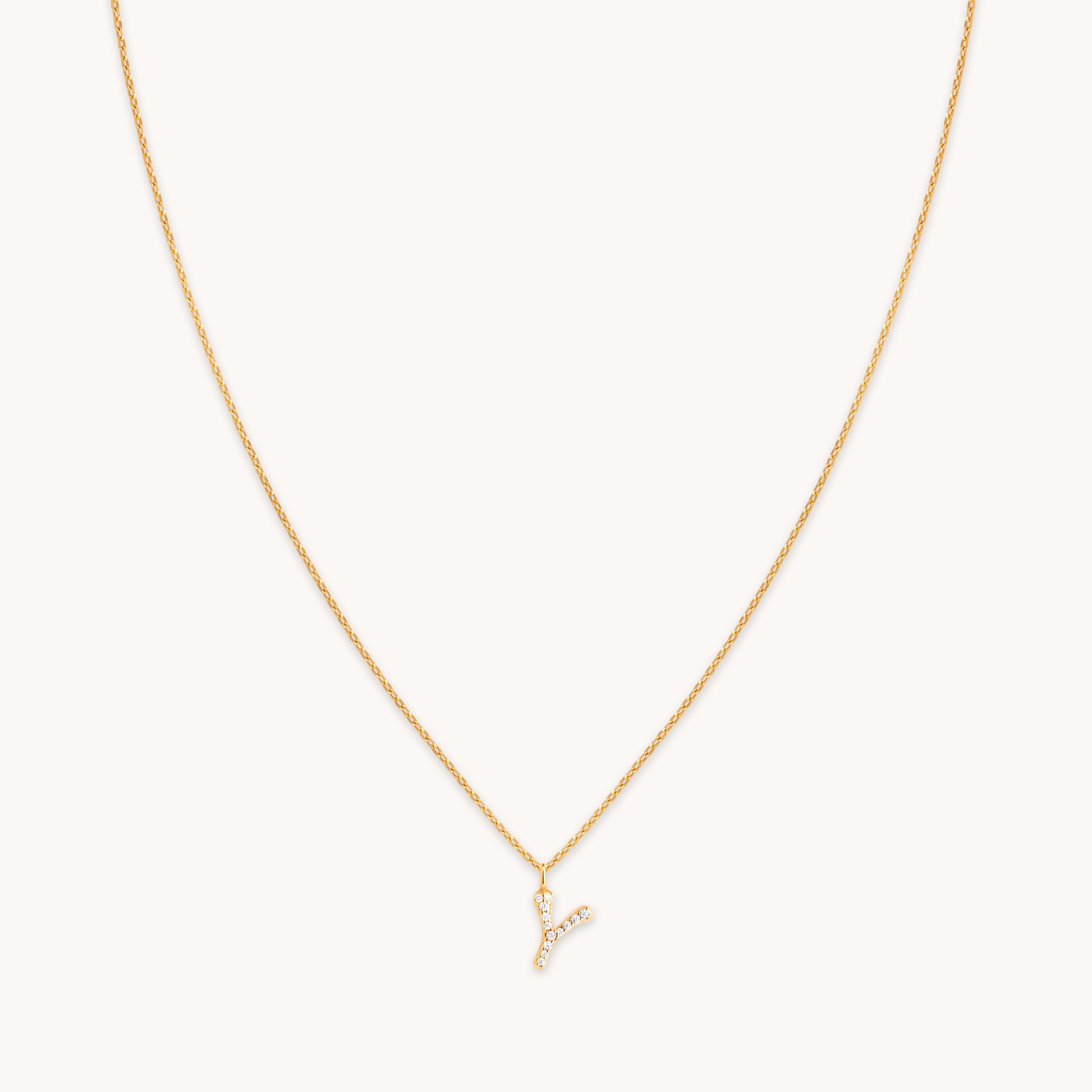 18k Gold Plated Jewellery - Y Initial Pavé Pendant Necklace in Gold - Pendant Necklace - Astrid & Miyu