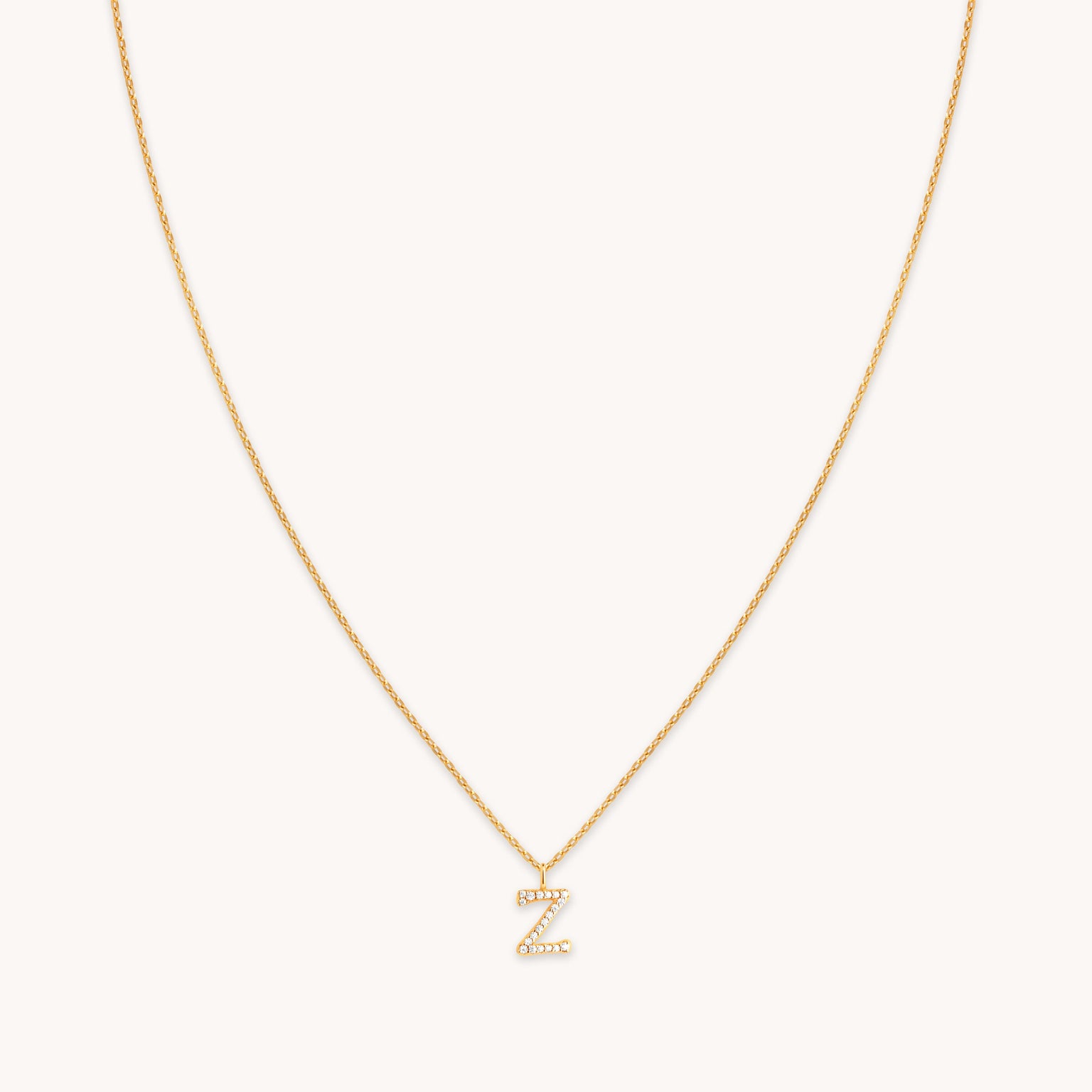 18k Gold Plated Jewellery - Z Initial Pavé Pendant Necklace in Gold - Pendant Necklace - Astrid & Miyu