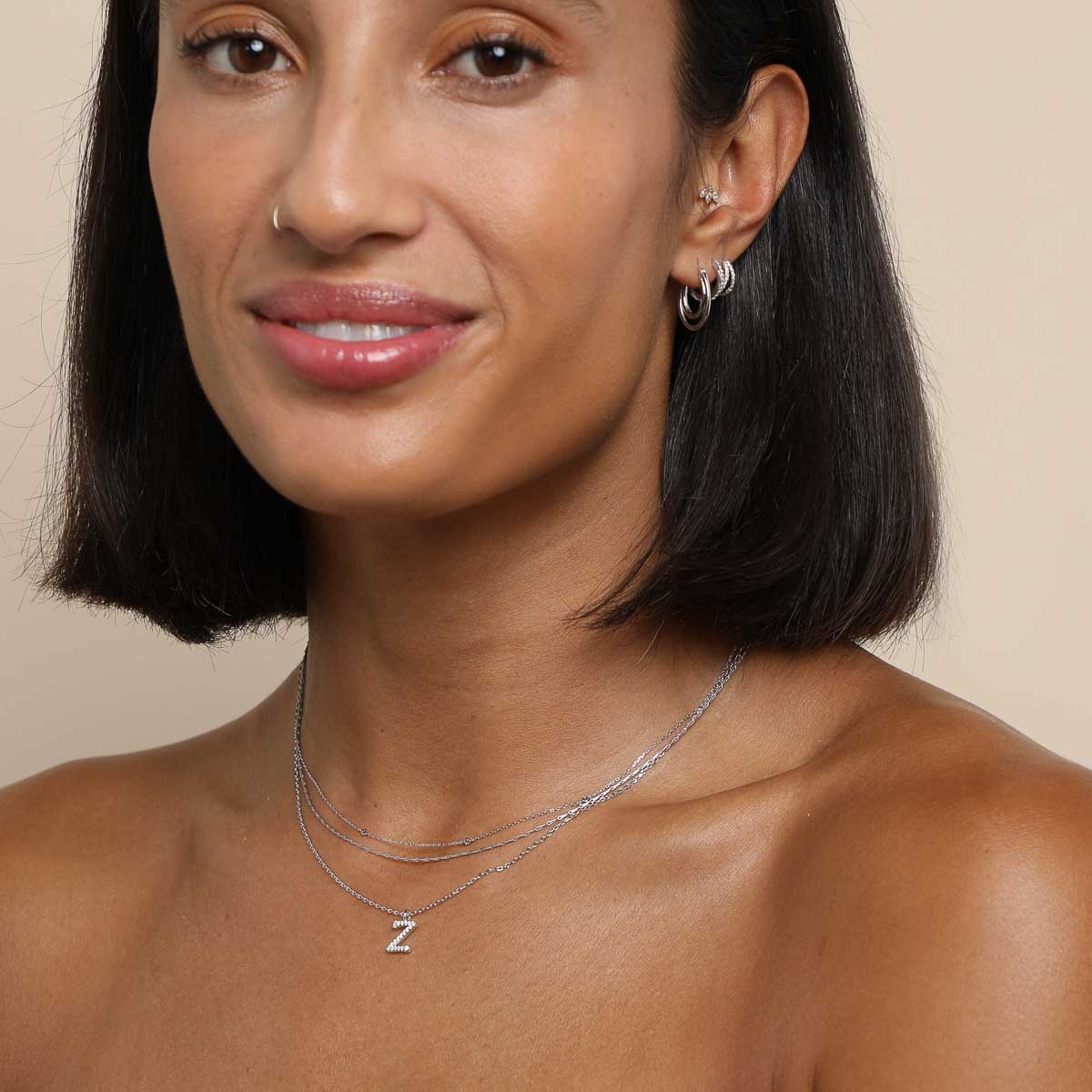 Z Initial Pavé Pendant Necklace in Silver