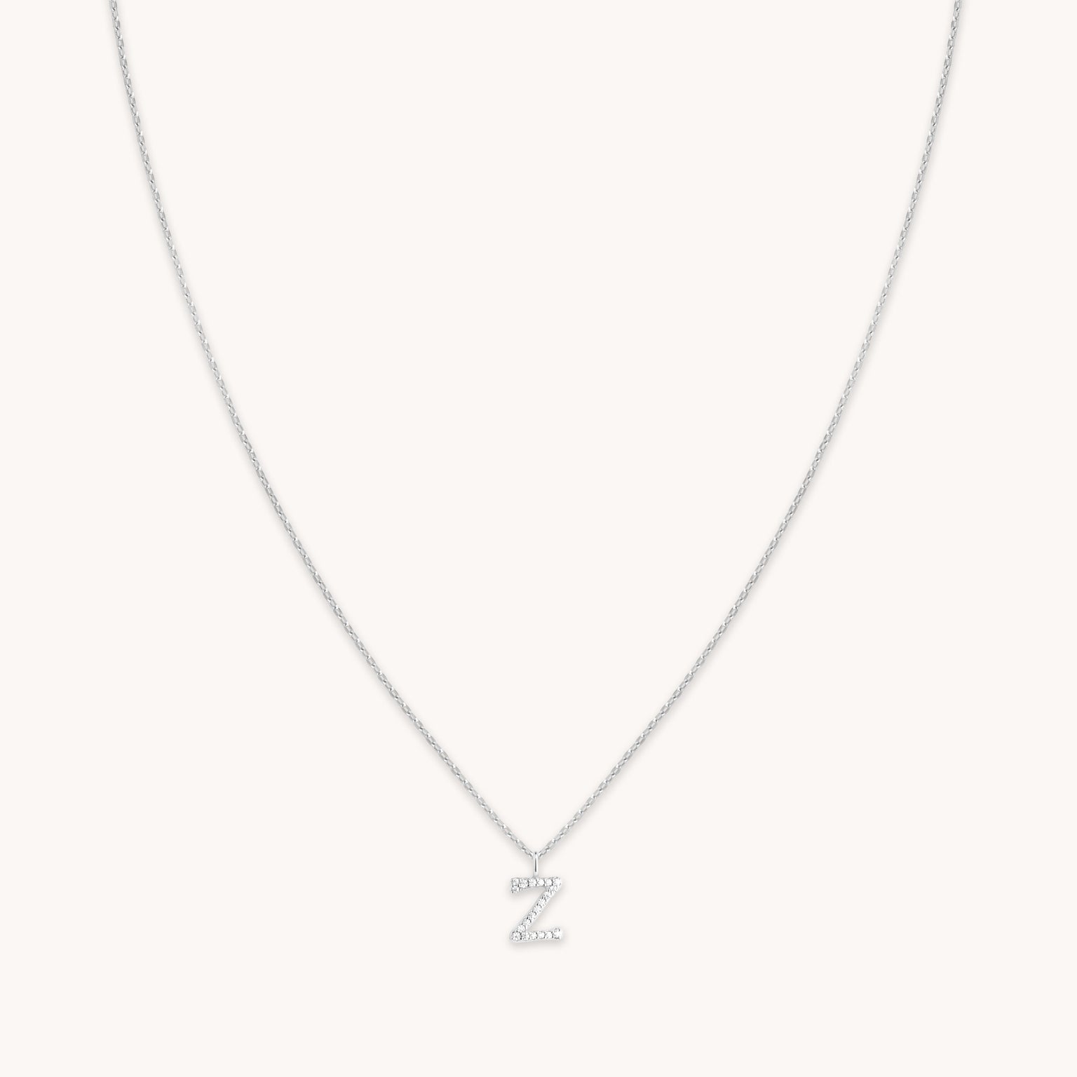 Gemstone Necklaces - Z Initial Pavé Pendant Necklace in Silver - Pendant Necklace - Astrid & Miyu