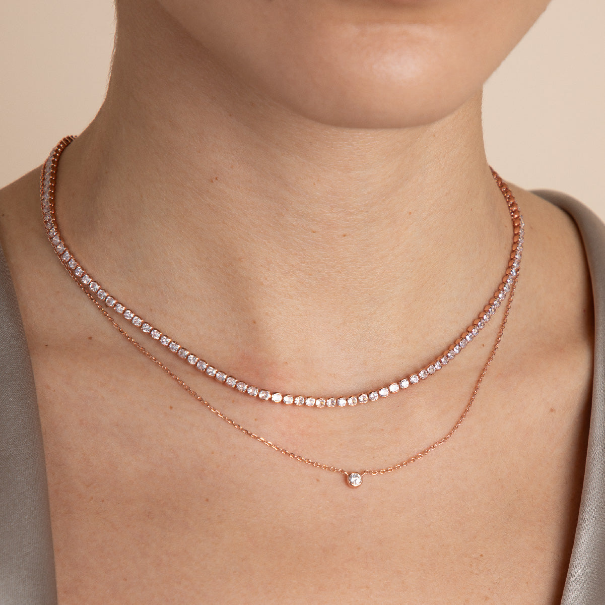 Gleam Tennis Chain Necklace in Rose Gold