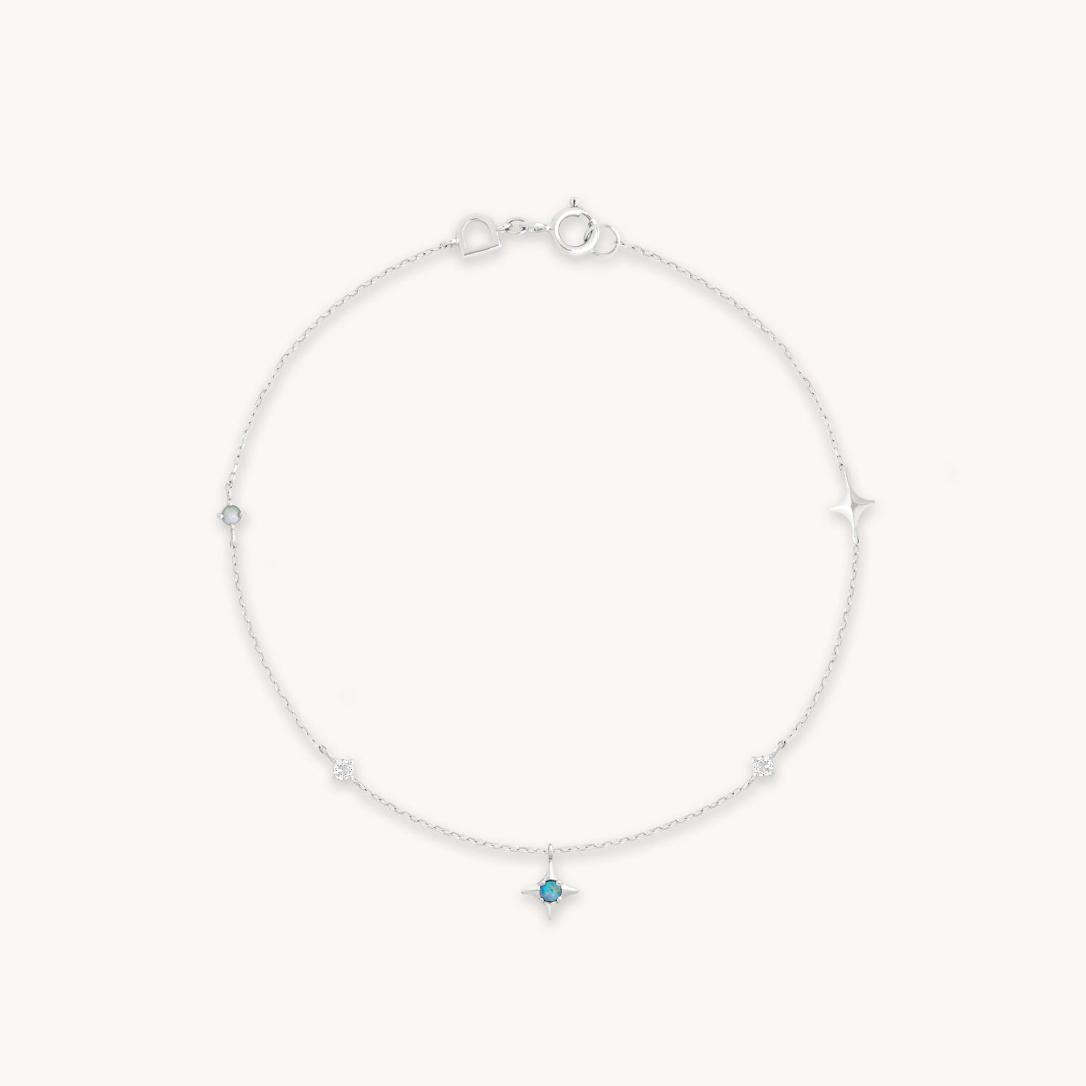 Cosmic Star Opal Charm Bracelet in Solid White Gold