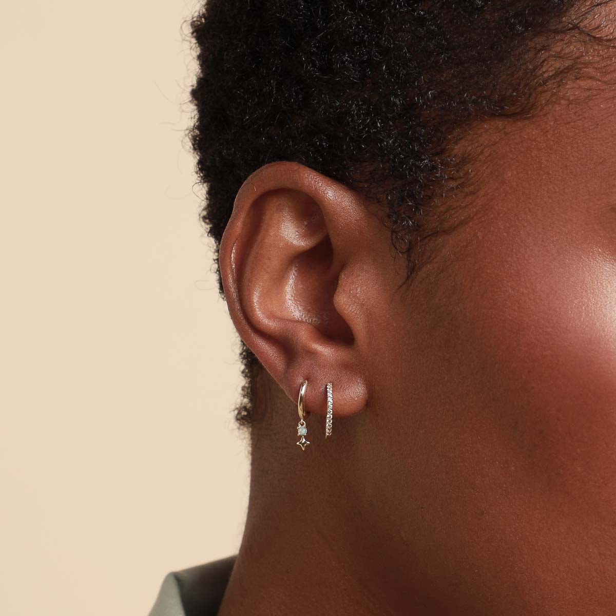 Cosmic Star Opal Charm Huggies in Solid Gold