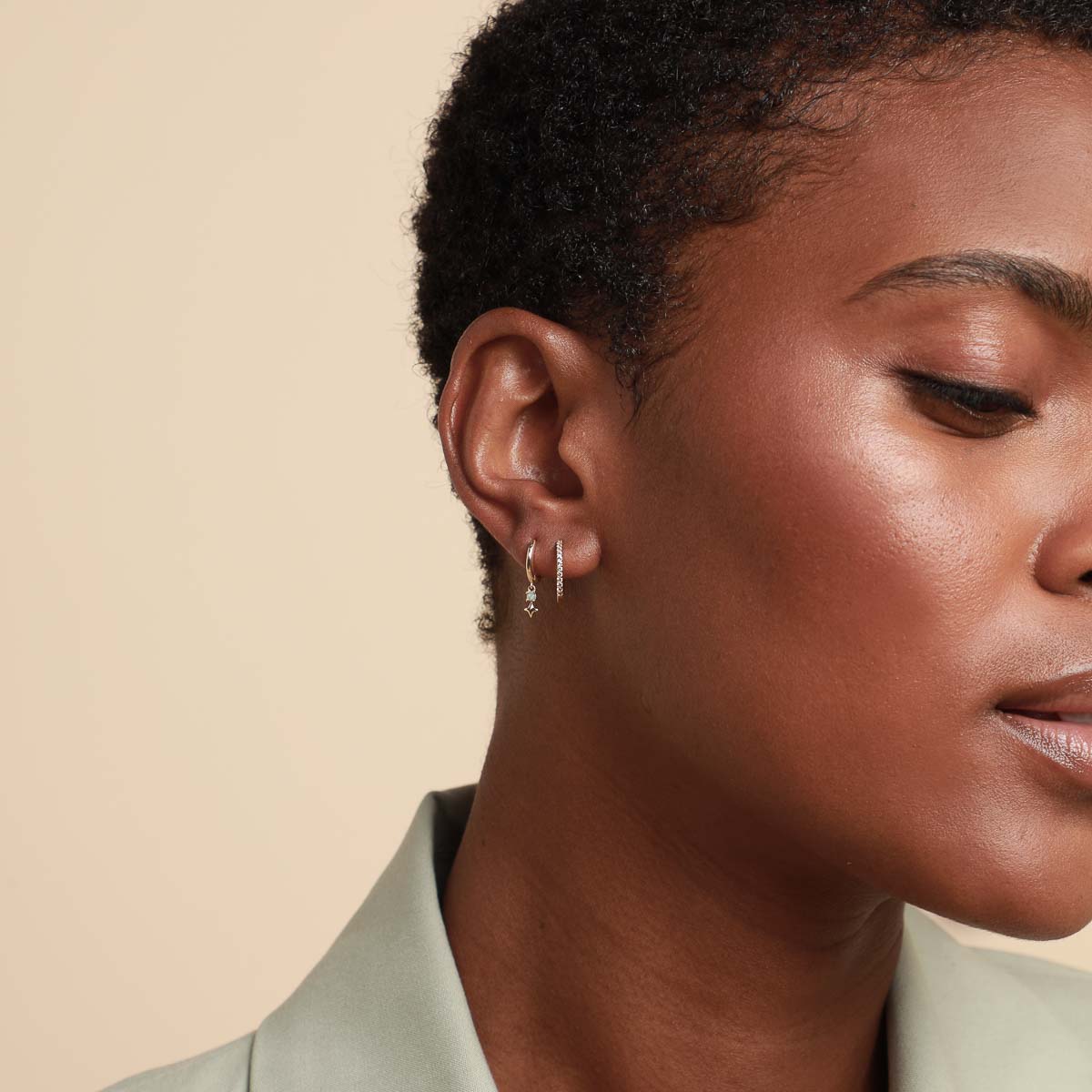 Cosmic Star Opal Charm Huggies in Solid Gold