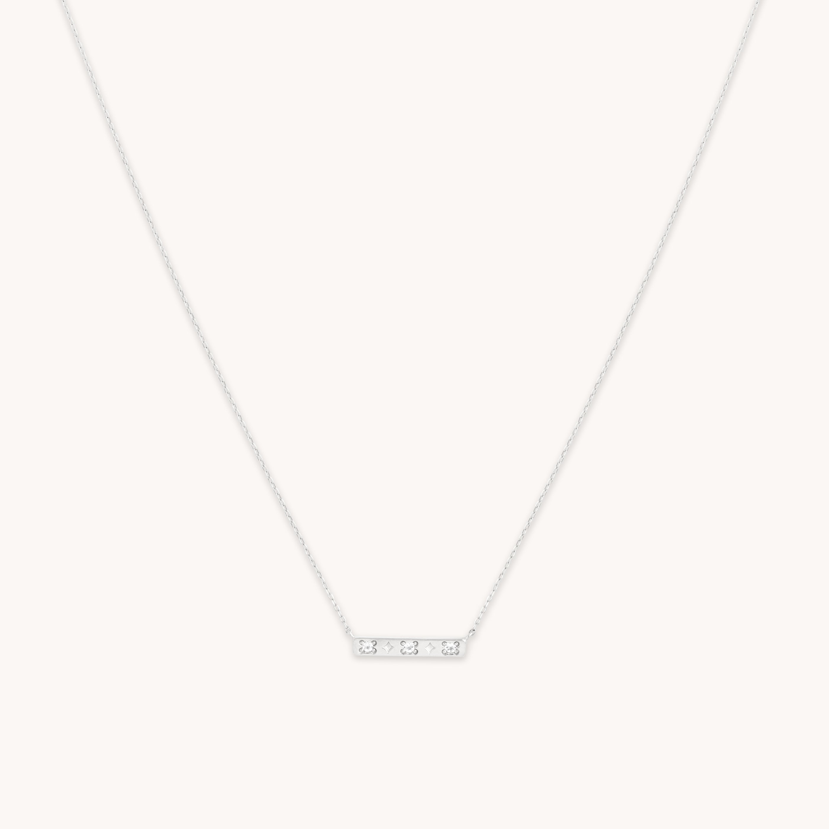 Cosmic Star Topaz Bar Necklace in Solid White Gold