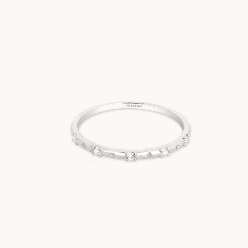 Cosmic Star Topaz Band Ring in Solid White Gold