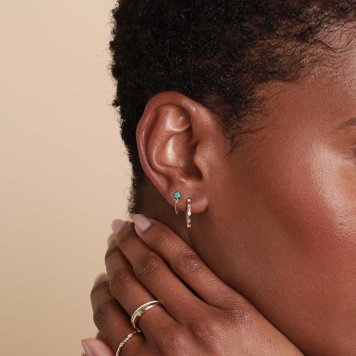 Opal Chain Studs in Solid Gold