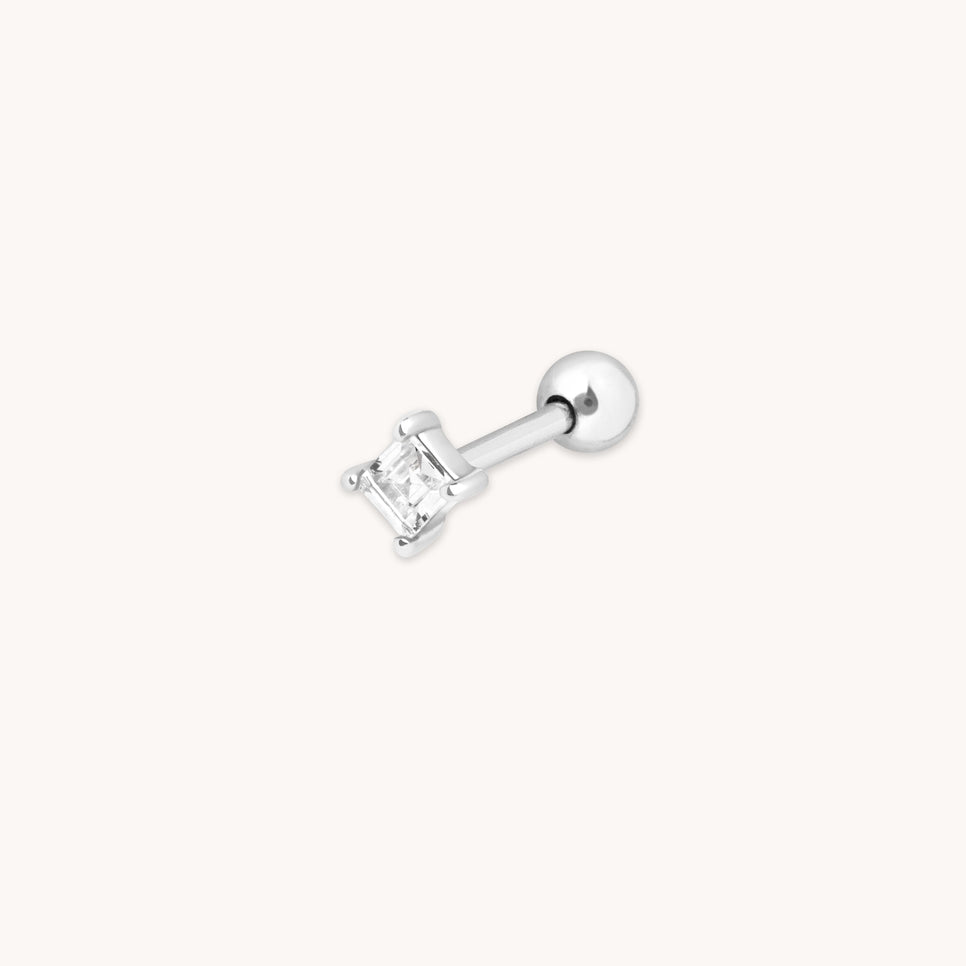 Square Crystal Barbell in Silver