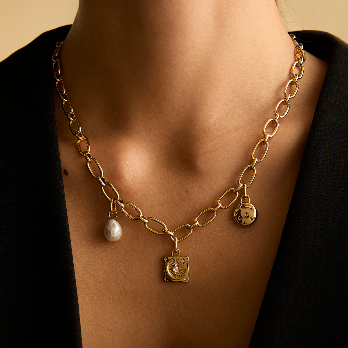 Moon Crystal Clip Charm in Gold