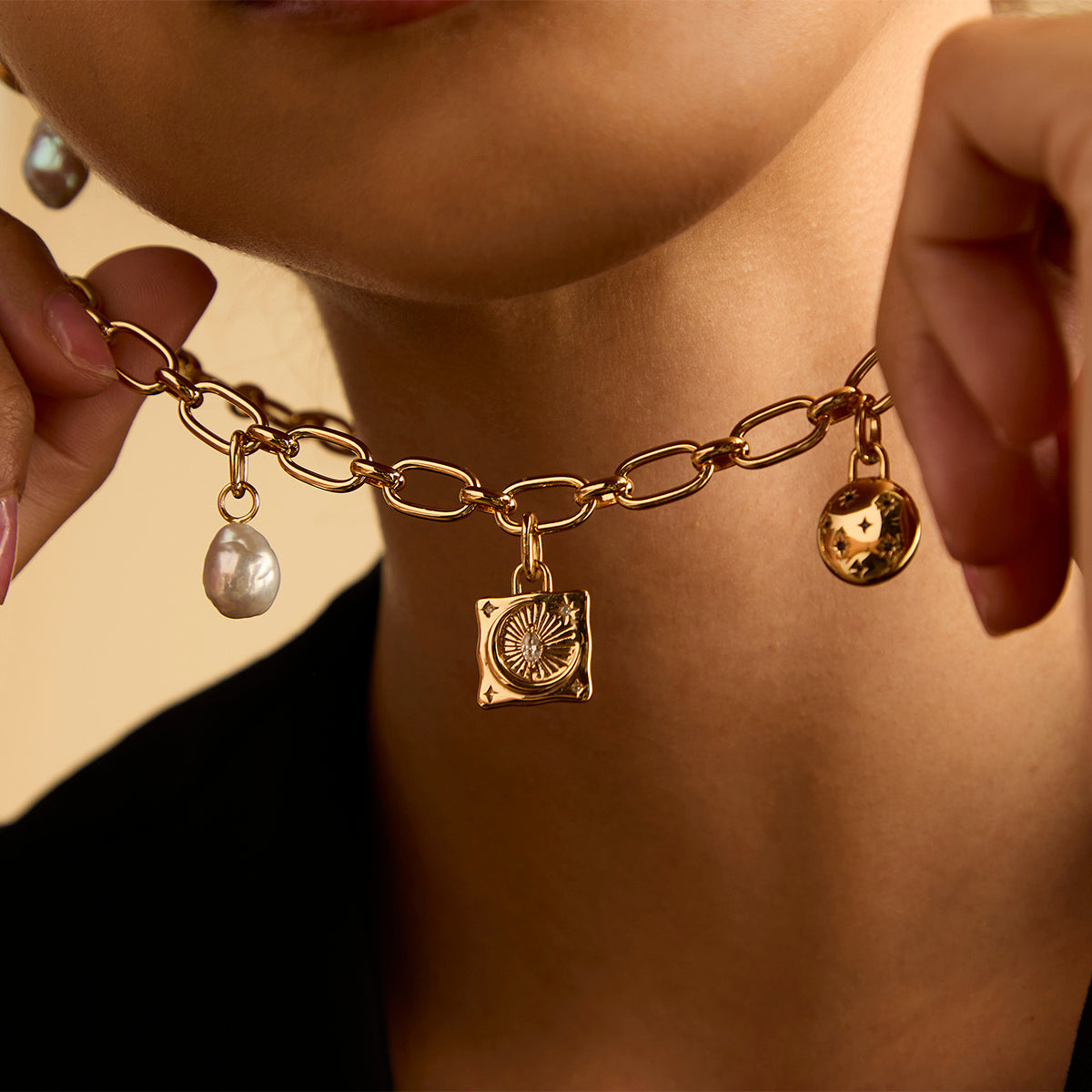 Moon Crystal Clip Charm in Gold