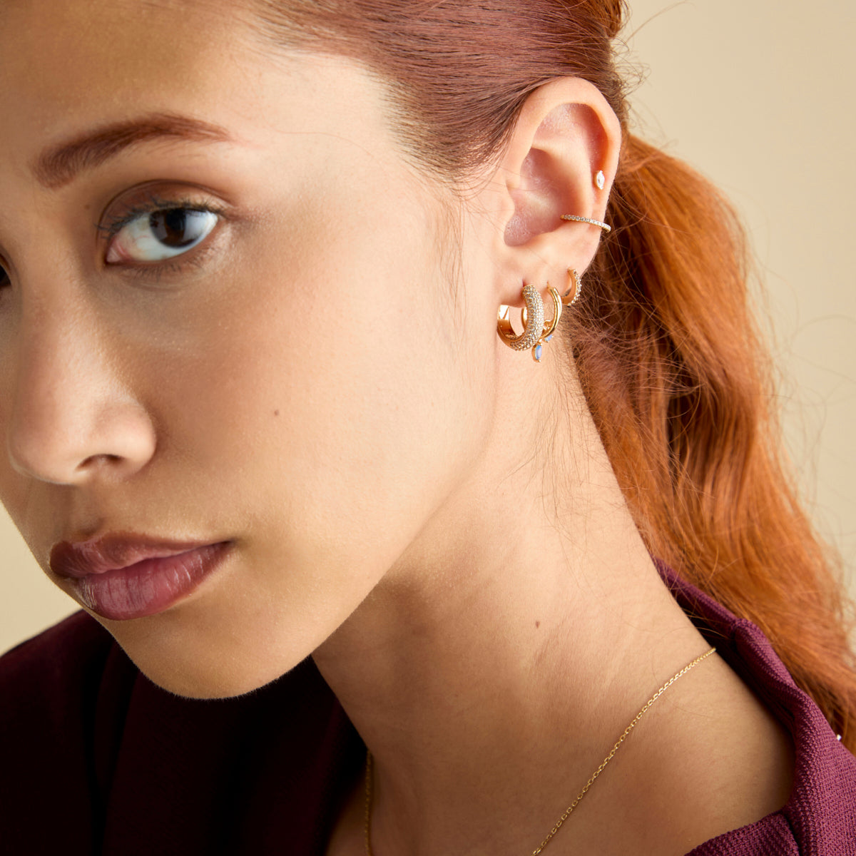 Bold Pavé Hoops in Gold