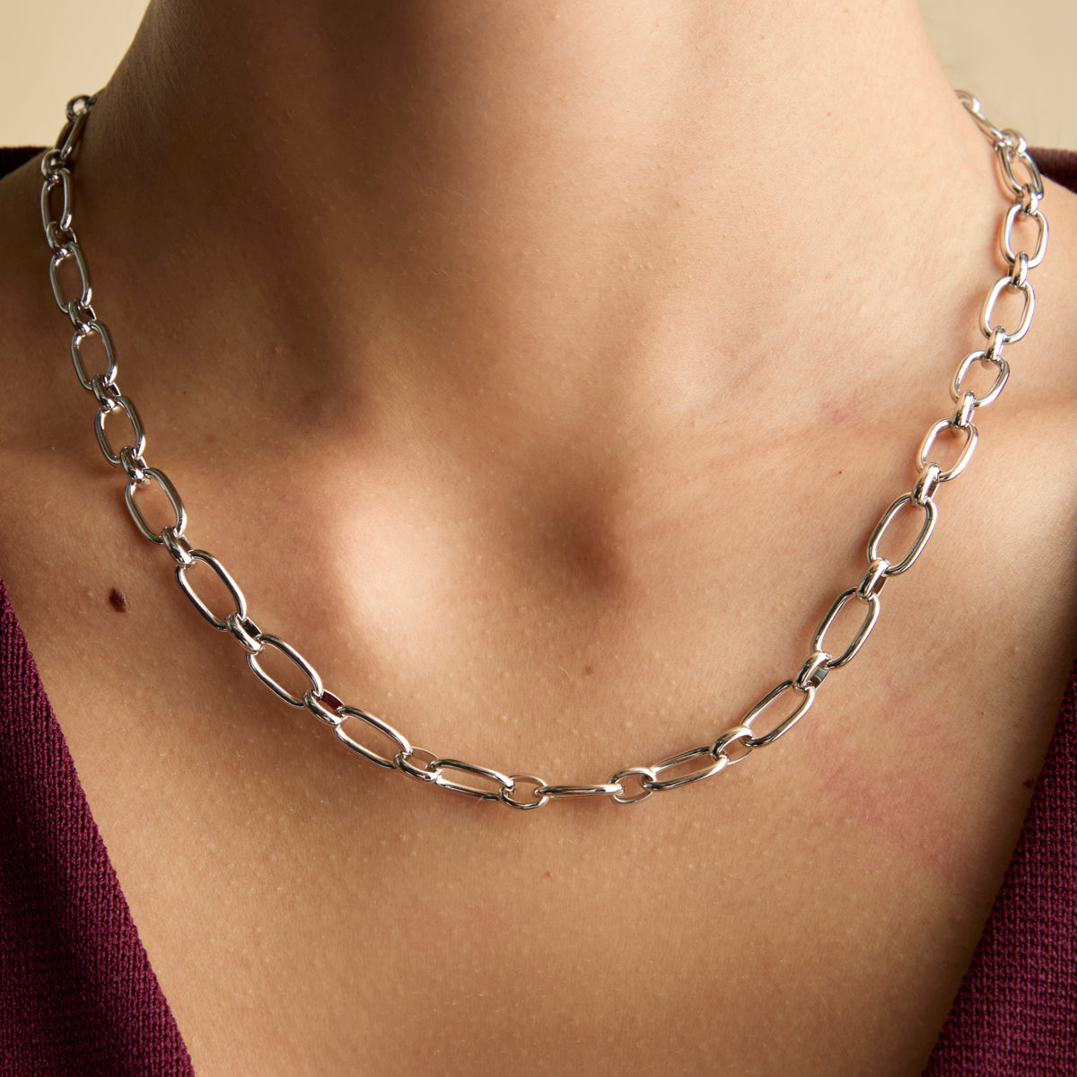 Open Link Chain Necklace in Silver