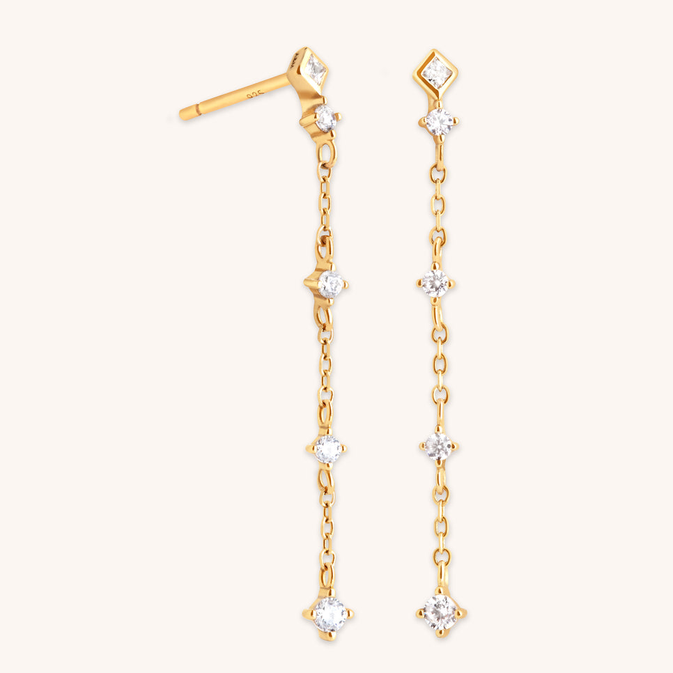 Crystal Chain Drop Stud Earrings